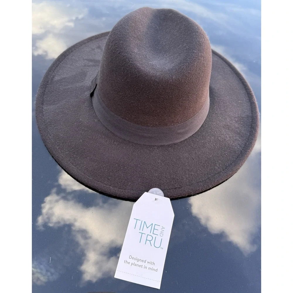 Woman's Time & Tru Black Velvet Band Panama Fall Hat‎ New One Size
